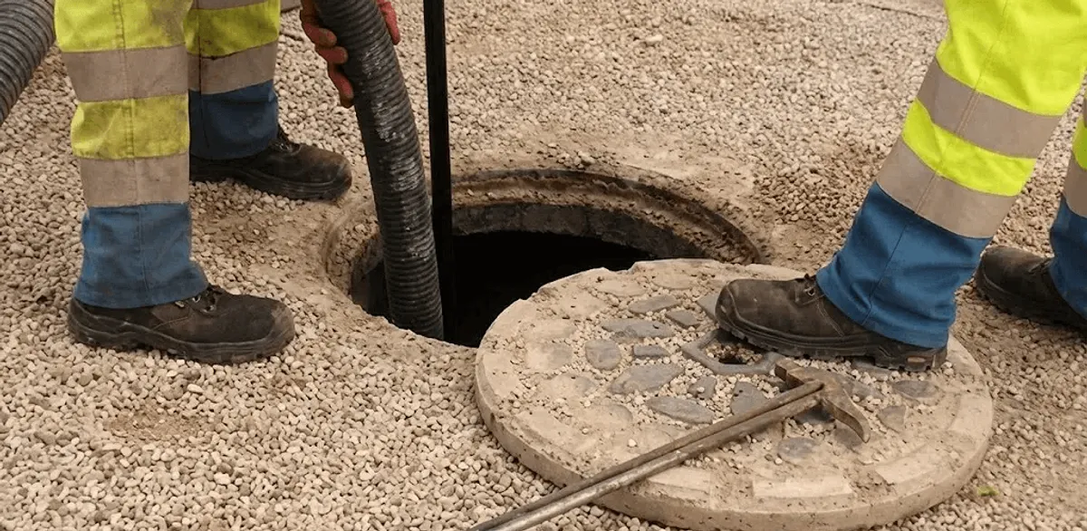 Drain cleaning crew clearing a sewer access point with professional equipment in Rockford, IL
